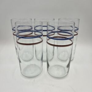 MCM Anchor Hocking Blue Stripe High Ball Tumblers